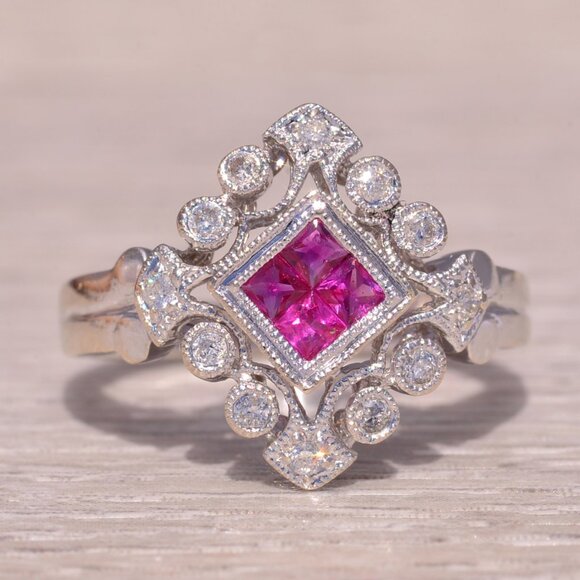Ruby and Diamond Ring in White Gold